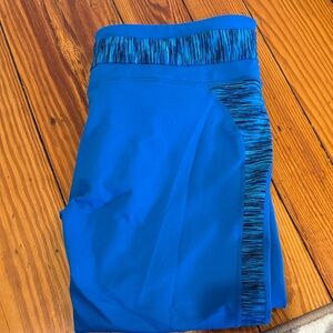 Fabletics Blue Track Pants with Patterned Trim